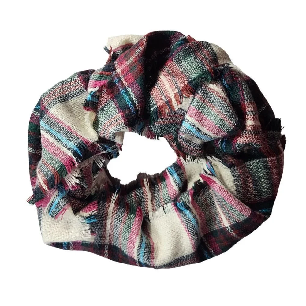 Cozy Oversized Plaid Blanket Scarf Wrap Fringe Trim